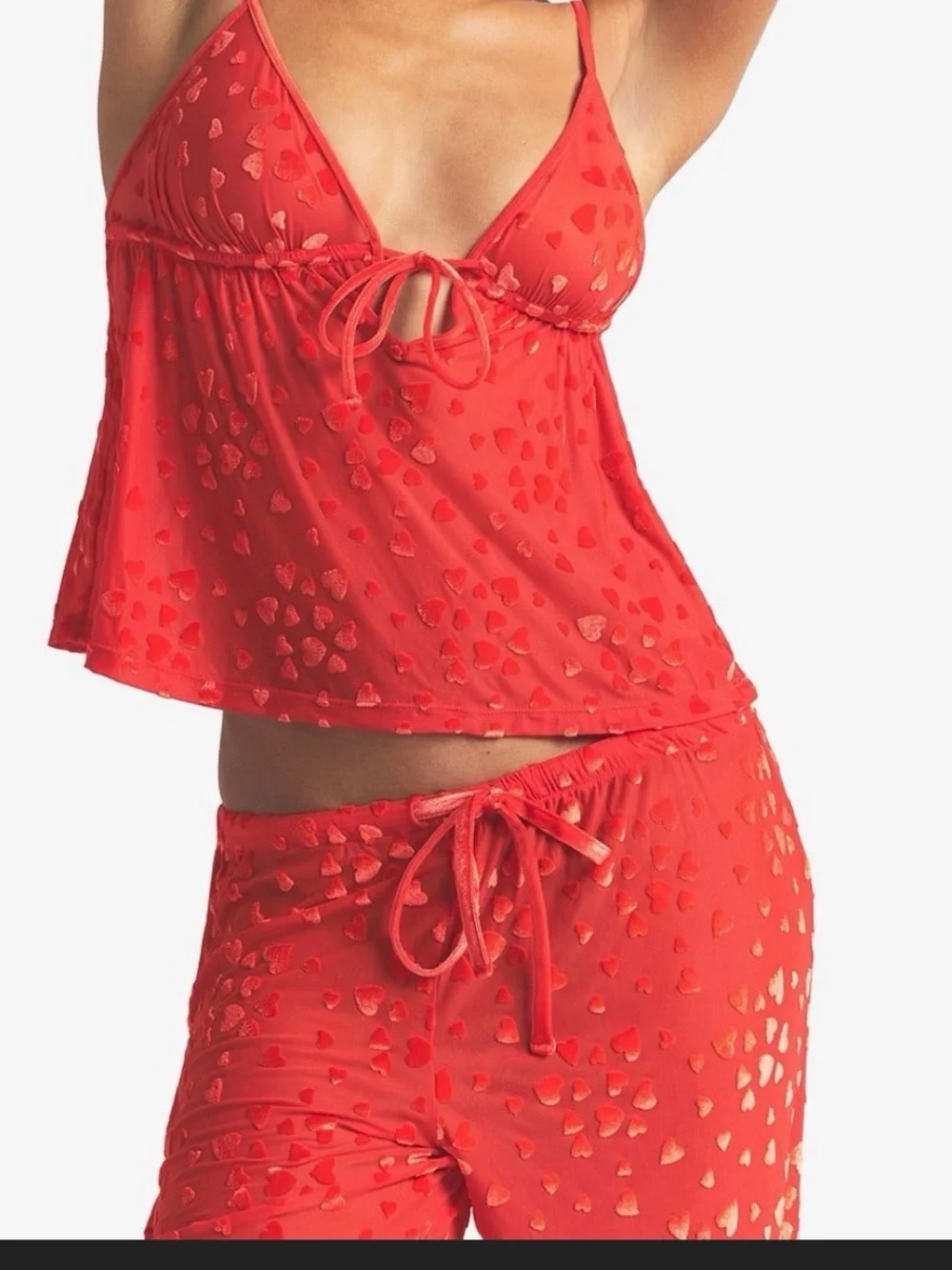 Rare SKims Valentines Red Heart-Print velvety top  & Drawstring Pajama Set